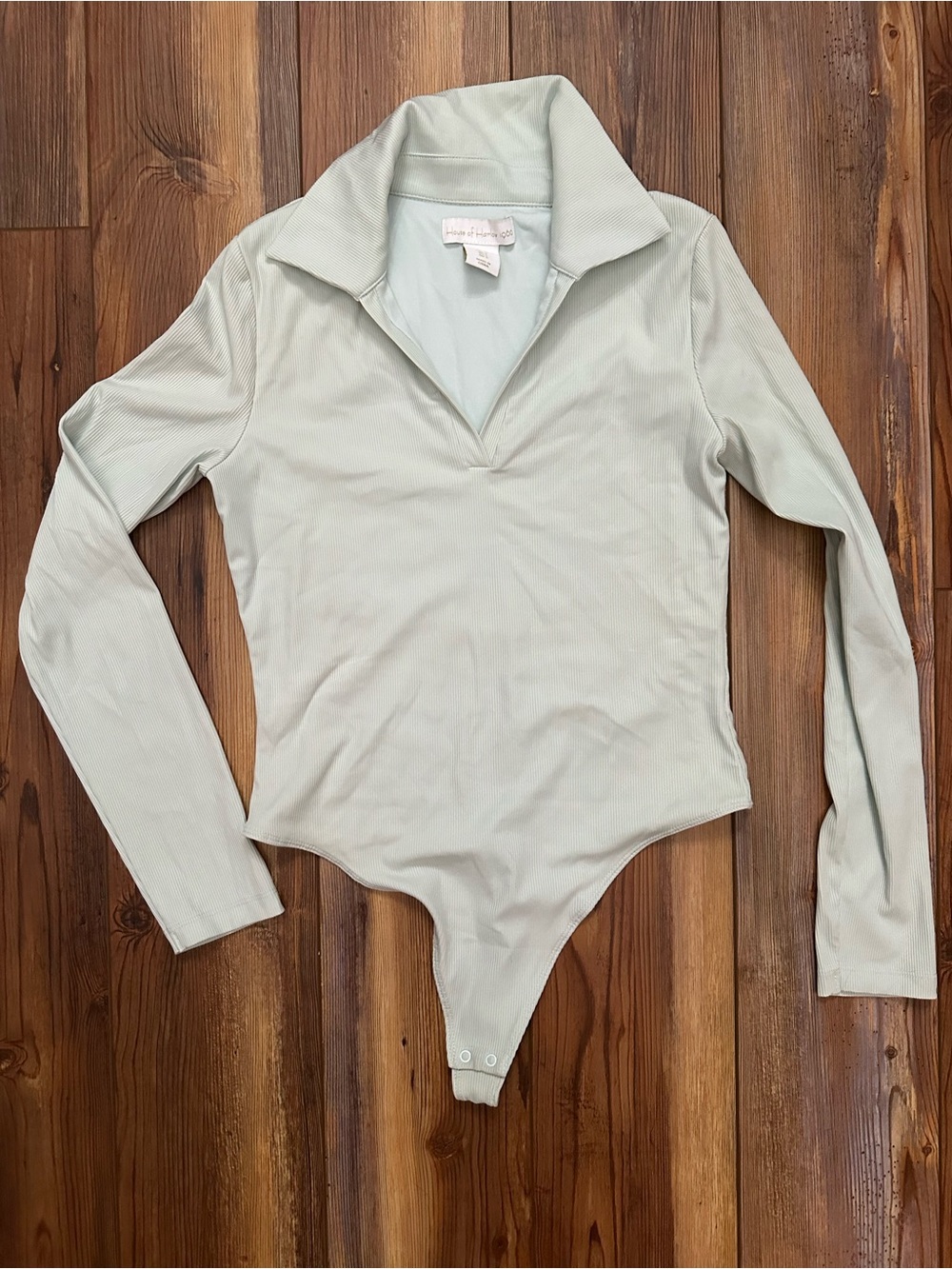 House of Harlow 1960 Mint Green Long-Sleeve Collared Bodysuit